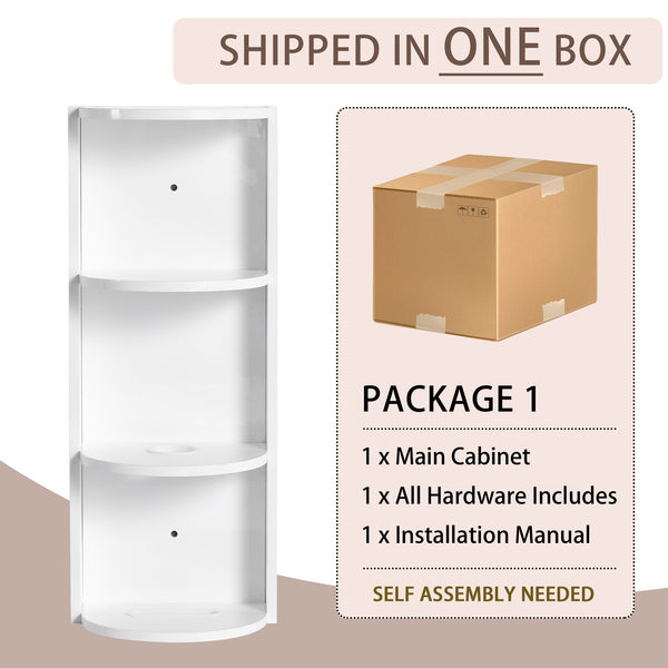 English Elm 12" Bathroom Wall-Mounted Storage Rack with Three-Tier Floating Shelves, Durable Scratch-Resistant Plywood Organizing Solution Glossy White W999P277165