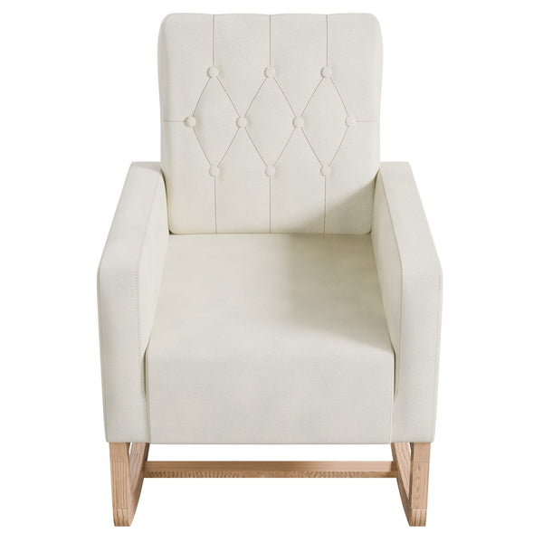 English Elm Classic Rocker Chair Diamond Button Tufted Fully Upholstered Rocking Seat with Plush Comfort and Stylish Exposed Legs Beige,Ivory 30 L x 29 W x 20 H B011P375975