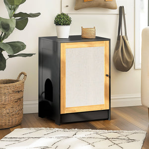 English Elm Cat Litter Box Enclosure Modern Black Litter Cabinet with Sisal Scratching Door, Wheels & Storage W1687P356622