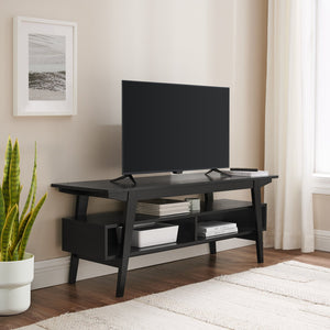 English Elm Walker Edison - Japandi Solid Wood TV Stand for TVs up to 50" in Black — Sleek Japandi-Scandi Design, Cord Management, Open Shelving, Renewable Wood B185P169028
