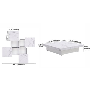 English Elm Square Marble Veneer Coffee Table with Sliding Top Hidden Storage Pedestal Base White N735P388120K