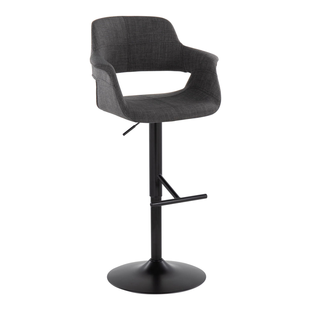English Elm Mid-century Modern Swivel Barstools Set of 2 Black Metal Base Charcoal Upholstery B202S01067