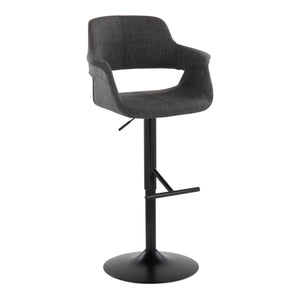 English Elm Mid-century Modern Swivel Barstools Set of 2 Black Metal Base Charcoal Upholstery B202S01067