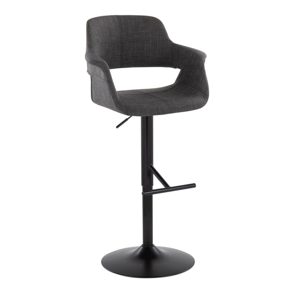 English Elm Mid-century Modern Swivel Barstools Set of 2 Black Metal Base Charcoal Upholstery B202S01067
