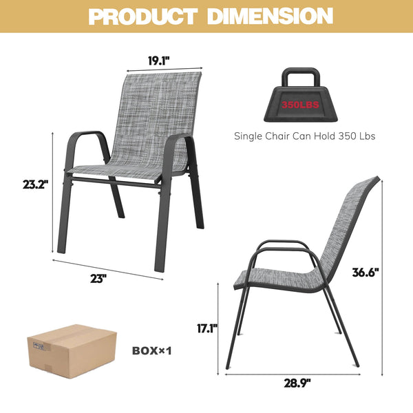 English Elm 5-piece Outdoor Dining Set Wood Grain Table Stackable Chairs Uv Resistant Patio Black+Grey W3979S00039