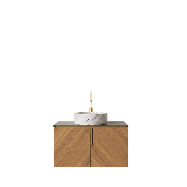 English Elm Arai 30" Wall-Mounted Bathroom Vanity With Sink, Elegant Black Countertop & Stylish Oak Cabinet Design W2615S00451