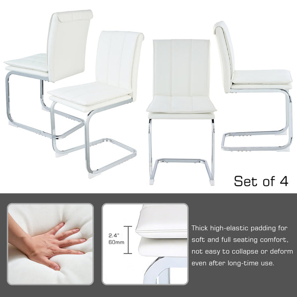 English Elm Modern Pu Leather Cantilever Dining Chairs Set of 4 with Steel Arc Frame for Kitchen White W5123P454222