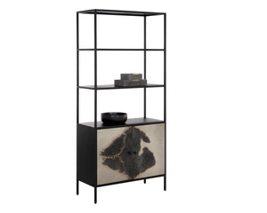 Sunpan Arlington Bookcase - Unique Patina Finish with Black Iron Frame, Artisan Crafted, Bold Statement Piece