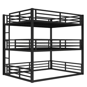 English Elm Queen Metal Triple Bunk Bed - Space-Saving Design With Safety Guardrails & Noise Reduction, Black Finish W1580S00176-GIGA