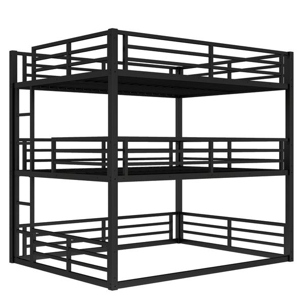 English Elm Queen Metal Triple Bunk Bed - Space-Saving Design With Safety Guardrails & Noise Reduction, Black Finish W1580S00176-GIGA