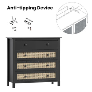 English Elm Sideboard Buffet Cabinet With 4 Drawers - Modern Black Storage Console For Kitchen & Living Room T3623P380111-GIGA