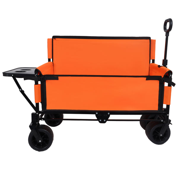 English Elm 3-in-1 Convertible Utility Wagon with Folding Tabletop Bench Seat All-terrain Wheels Orange W2932P320639