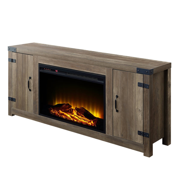 English Elm Rustic Oak TV Stand with Built-In Fireplace, 54.5" Media Console, 15mm Top, Hidden Storage Doors, Warmth and Style B062S00520