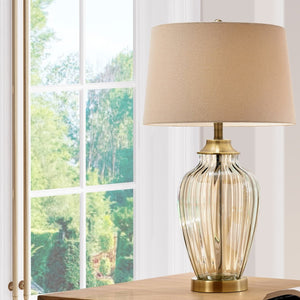 English Elm 28.5" Tall Polyresin Table Lamp Mystic Owl Design with White Fabric Shade, 3-Way Rotary Switch, UL Listed Champagne B072116245