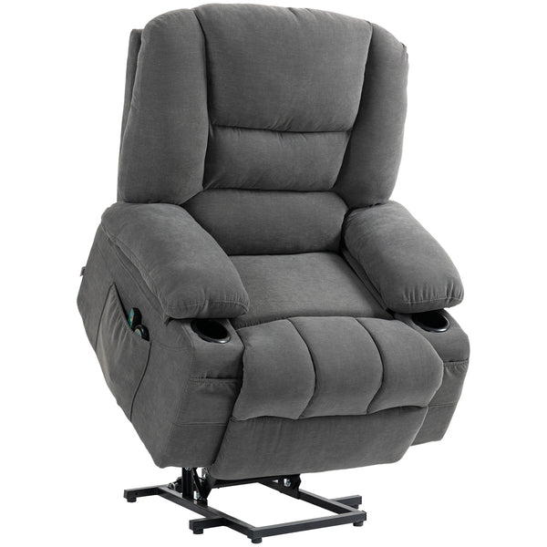 English Elm HOMCOM Power Lift Recliner Chair with Heat & 8-Mode Vibration Massage, Remote, Cup Holders Charcoal grey W2225P200400
