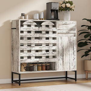 English Elm 44.3"Farmhouse Rustic Sideboard Cabinet with Arched Lattice Doors, Drawer & Open Shelves, White Vintage W2977P338333