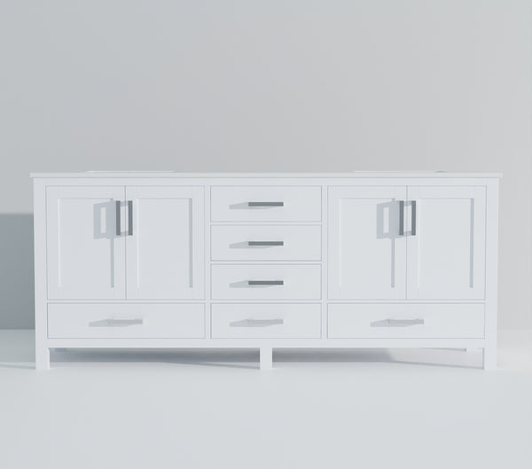 English Elm White Double Bath Vanity 80 in W x 22 in D with White Quartz Top, Solid Wood, Soft-Close Drawers and Ample Storage B2731P258936