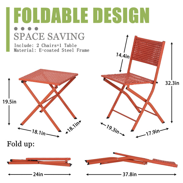English Elm Patio Folding Bistro Set with E-coated Steel Frame for Balcony Garden Outdoor Dining Orange-Red T5880P492159