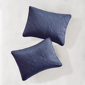 JLA Home 510 Design - 3 Piece Reversible Bedspread Set with Oversized Quilted Medallion Texture, Hypoallergenic Microfiber Navy 5DS13-0290