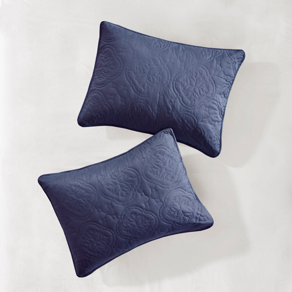 JLA Home 510 Design - 3 Reversible Bedspread Set Oversized Quilted Medallion Microfiber 3-Piece Hypoallergenic Washable Elegance Navy 5DS13-0291