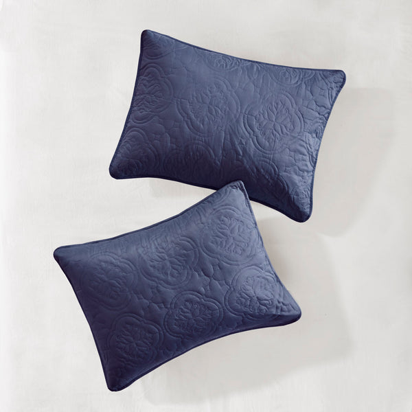 JLA Home 510 Design - 3 Reversible Bedspread Set Oversized Quilted Medallion Microfiber 3-Piece Hypoallergenic Washable Elegance Navy 5DS13-0291
