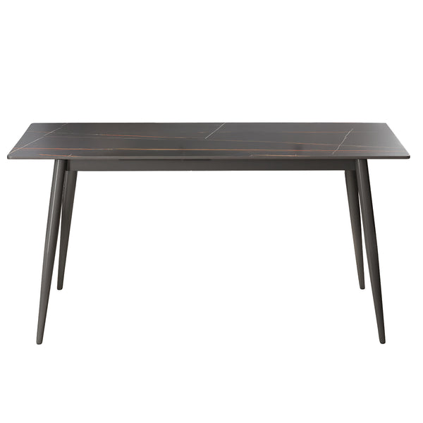 English Elm 62.99" Modern Artificial Stone Dining Table With Black Metal Legs - Seats 6, Stylish & Durable Design W1535S00504