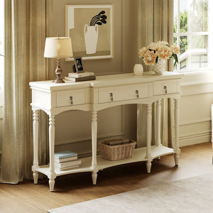 English Elm [video] Solid Pine Console Table Ornate Carved Legs Copper Hardware Soft-close Drawers White N759P433566K