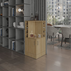 English Elm Jakes 42" Tall Corner Bar Cabinet with 8 Bottle Cubbies, Double Doors and Space-Saving Design Oak 30.5 L x 59 W x 12 H B200P253729