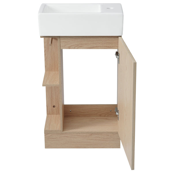 English Elm 18.6" Bathroom Vanity with Sink and Ceramic Top, MDF Cabinet with Door, TP Holder & Shelf Natural N725P212181N