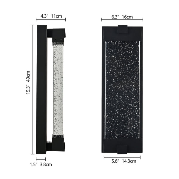 English Elm 19"(H) Black Aluminum Finish Outdoor Wall Light with Bubble Crystal Shade, 3000K LED, Weatherproof Sconce W2312P374979