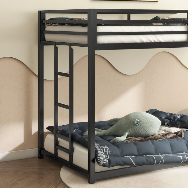 English Elm Adam Twin over Twin Bunk Bed Metal Black with Full Guardrails, Easy Assemble Slats & Floor Protectors B083P152996