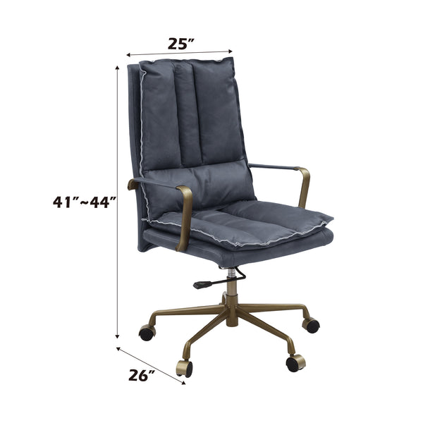 English Elm Tinzud Gray Top-Grain Leather Office Chair with 360° Swivel, Adjustable Height, 5-Star Casters B2726P287328
