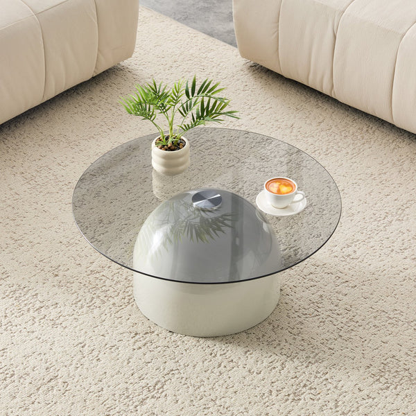 English Elm Nesting Coffee Tables Set of 2 Round Glass Top Steel Frame Living Room Accent W2920P438673