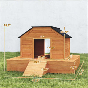English Elm Poultry Floating Fir Wood Duck House with Asphalt Roof Ramp and Dual Ventilation Doors T3971P501996