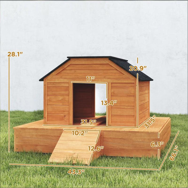 English Elm Poultry Floating Fir Wood Duck House with Asphalt Roof Ramp and Dual Ventilation Doors T3971P501996