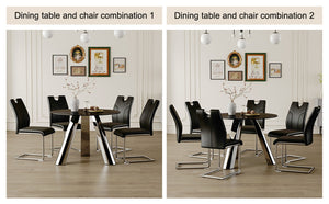 English Elm Table Set: Modern 7-Piece Dining Ensemble With 42-Inch Round Sintered Stone Top & 6 Ergonomic Chairs W2920S00018-GIGA