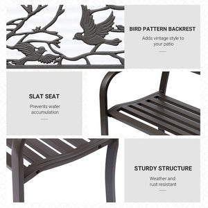 English Elm Outsunny 50" Cast Steel Garden Bench With Elegant Animal Pattern, Durable Outdoor Patio Seating W2225P174075-GIGA