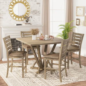 English Elm [5-Piece] Rustic Farmhouse Counter Height Dining Set With Upholstered Chairs For Cozy Spaces W2537S00002-GIGA
