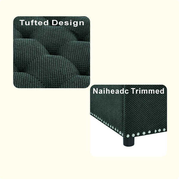 English Elm Storage Ottoman Tufted Nailhead Trim Lift Top Footstool for Living Room or Bedroom Dark Grey W5568P446991
