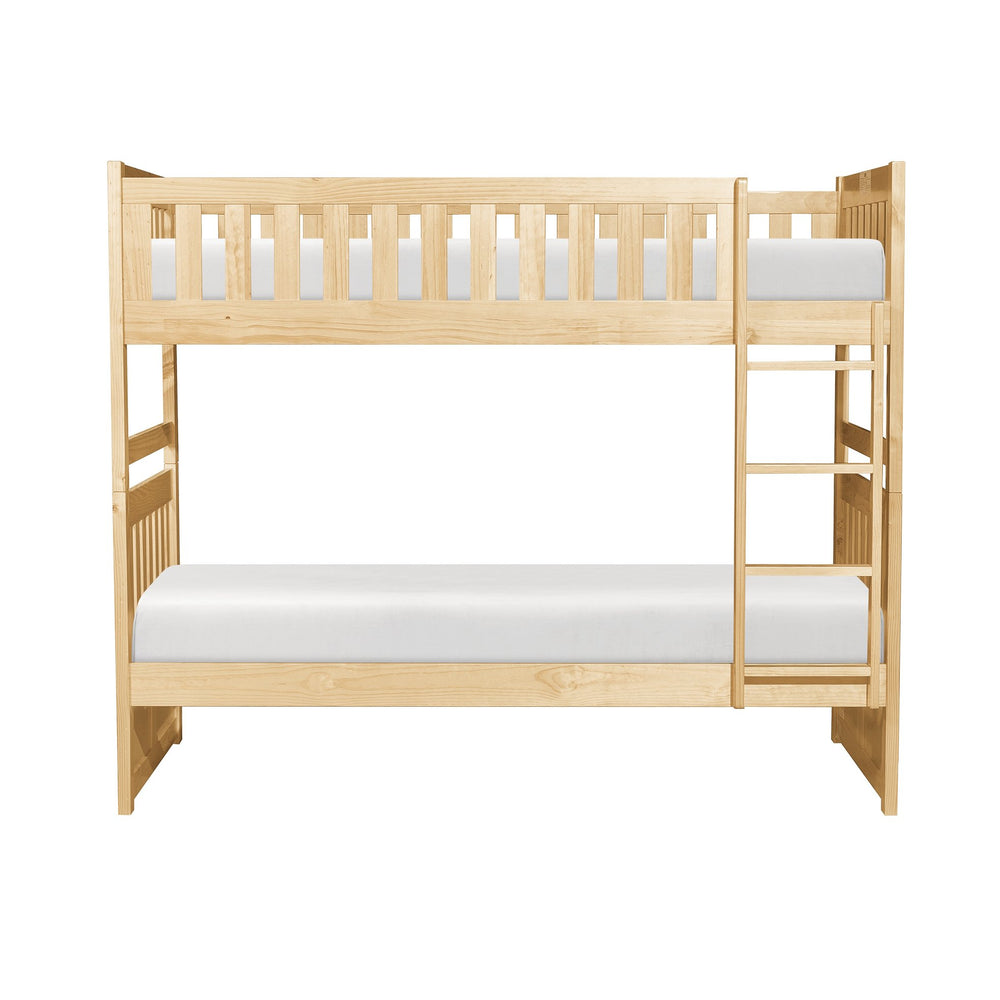 English Elm Bunk Bed Twin Over Pine Wood Frame with Guard Rails for Kids Shared Bedroom B011S02406