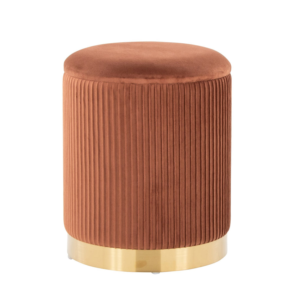 English Elm Nesting Pleated Velvet Ottoman Pair with Polished Gold Base Glam Living Room Accent B202P471509