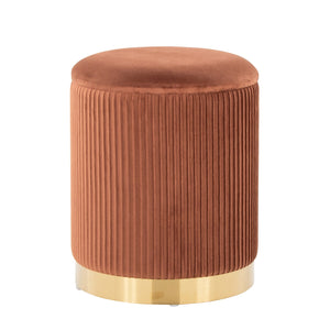 English Elm Nesting Pleated Velvet Ottoman Pair with Polished Gold Base Glam Living Room Accent B202P471509