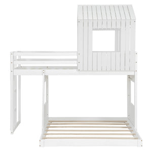 English Elm Wooden Twin Over Full Bunk Bed Farmhouse Playhouse Design with Ladder Guardrails LT000327AAK-1