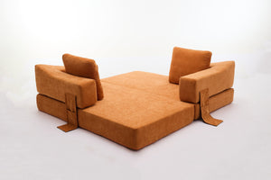 English Elm Modern Minimalist Sofa Fold-Out Convertible Floor Couch Bed with Removable Backrest Chenille Orange, Modular Comfort and Side Pockets W1829P186302