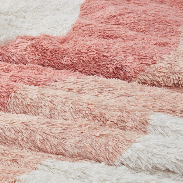 English Elm Twin/Twin Cassie Ombre Shaggy Faux Fur Comforter Set – Tonal Wave Stripe, Reversible Blush, Hypoallergenic Dustproof B035129807