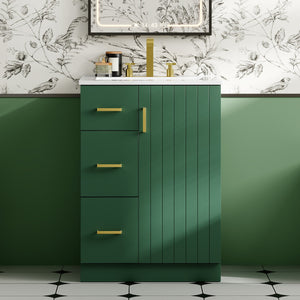 English Elm 24" Modern Bathroom Vanity with Under-Mount Sink, Vertical Stripe Design, 2 Drawers & Soft-Close Cabinet Green N710P288936F