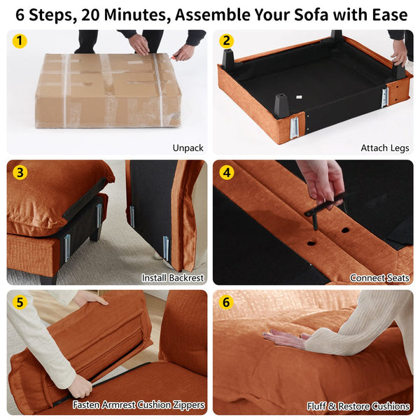 English Elm 138" Chenille Modular Cloud Sectional with Ottoman Deep Seat Lounge Sofa for Apartments Orange W714S01741