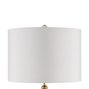 Waterfall Table Lamp - Modern Brass & Crystal Design with Black Marble Base, Off-White Shade, 27.5”