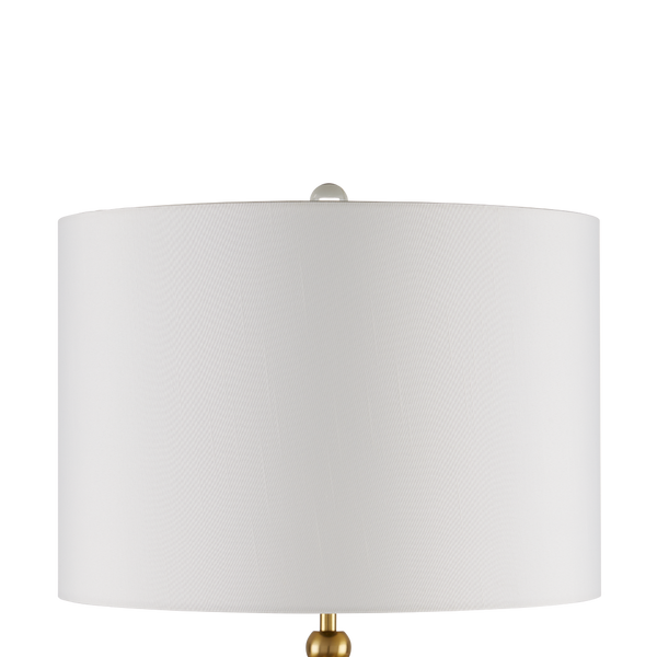 Waterfall Table Lamp - Modern Brass & Crystal Design with Black Marble Base, Off-White Shade, 27.5”