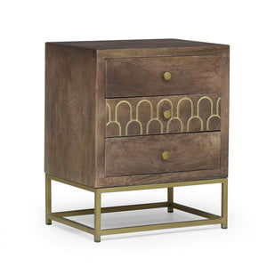 English Elm Christopher Knight Home® - NIGHT Mango Wood Nightstand Walnut with Gold Iron Legs, 3 Drawers, Mid-Century Modern Storage 68570.00